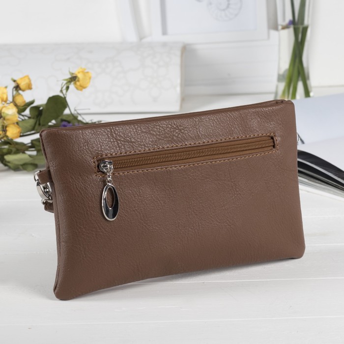 Сумка женская на молнии, 1 отдел, наружный карман, длинный ремень, цвет коричневый