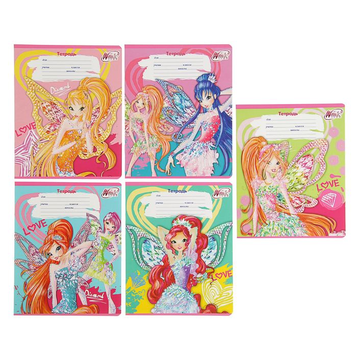 Тетрадь 12 листов линейка "Винкс-4", картонная обложка, МИКС