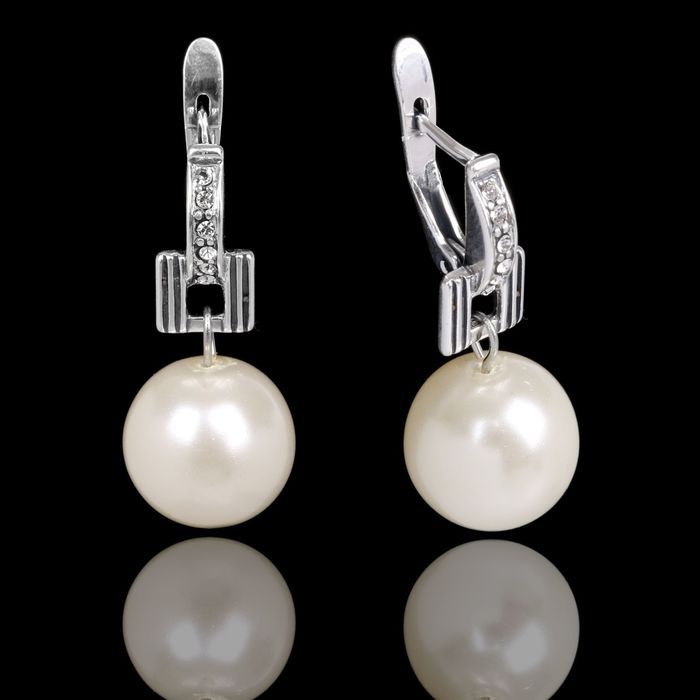Серьги "Жемчужные 18", цвет белый в чернёном серебре