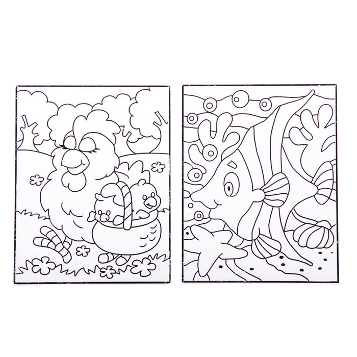 Роспись витража "Курица и рыбка", набор 2 шт.