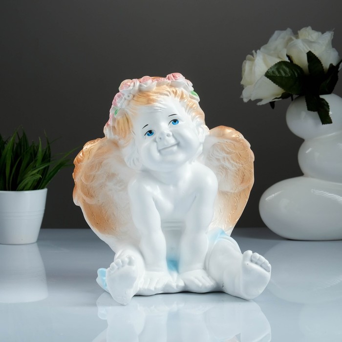 Статуэтка «Ангел карапуз сидя» бело-золотой 24 × 29 × 21 см