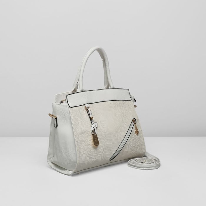 Сумка женская на молнии, 1 отдел с перегородкой, наружный карман, длинный ремень, цвет белый