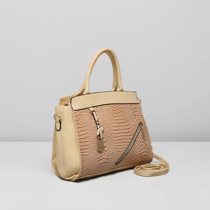 Сумка женская на молнии, 1 отдел с перегородкой, наружный карман, длинный ремень, цвет бежевый