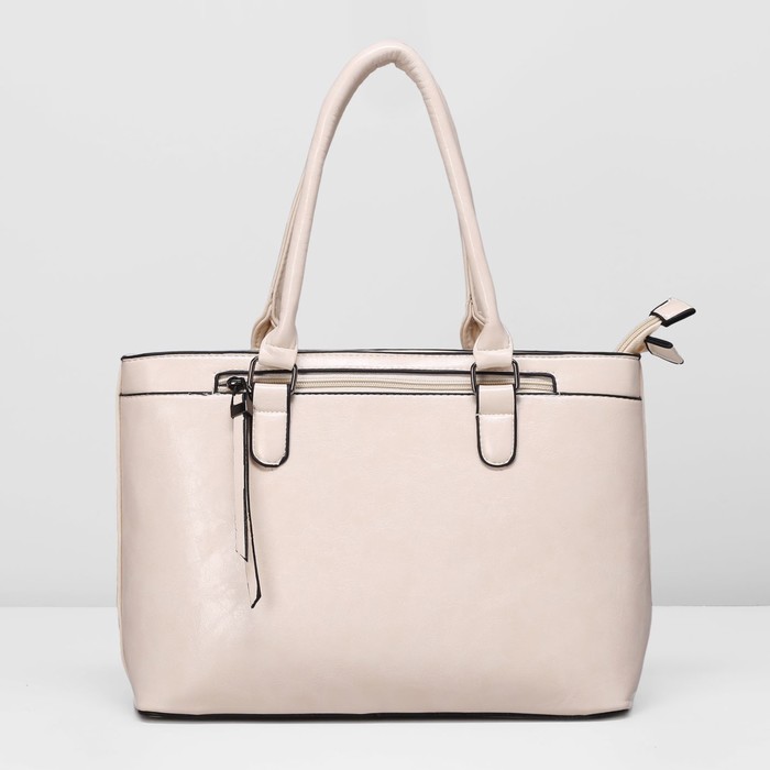 Сумка женская на молнии, 2 отдела, 2 наружных кармана, цвет бежевый