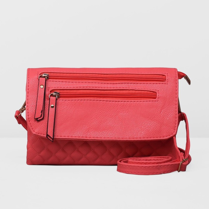 Клатч женский на молнии, 2 отдела, 2 наружных кармана, регулируемый ремень, цвет розовый