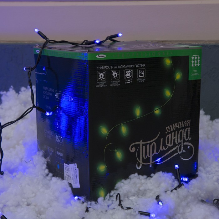 Гирлянда "Занавес" улич. УМС, 2х6 м, каучук Н.Т, LED-1520-220V, шнур питания Н.Т, СИНИЙ