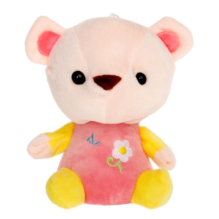 Мягкая игрушка "Медведь с вышитым цветком", 17 см, МИКС