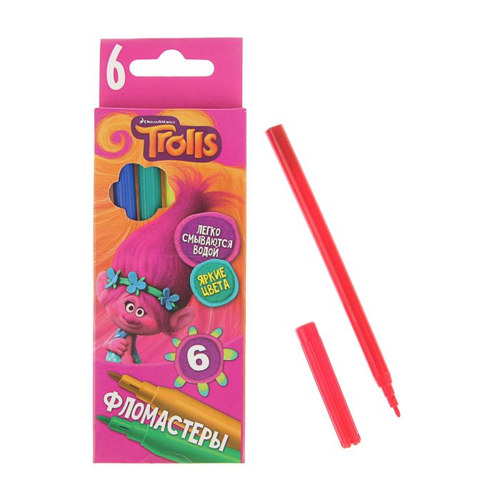 Фломастеры 6 цветов Trolls, вентилирцемый колпачок, европодвес
