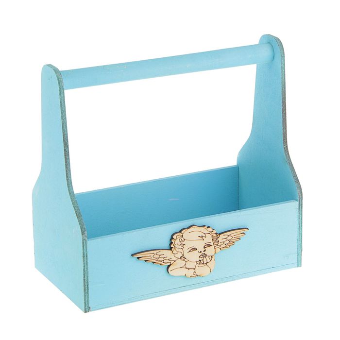 Кашпо флористическое "Ангелок" голубое, с ручкой, 26х14х25см
