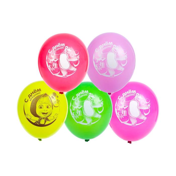 Шар латексный  12" "С Днем рождения" Маша и Медведь (набор 50 шт.)