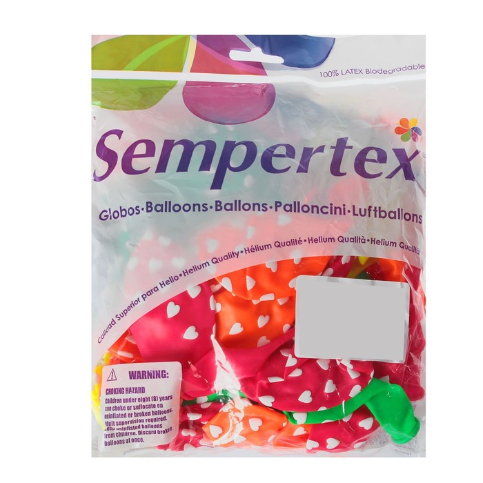 Шар латексный12" "Сердечки" набор 50 шт, неон, 5 ст, цвета МИКС