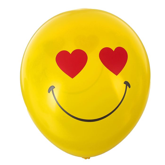 Шар латексный 12" "Смайл влюбленный" набор 12 шт, желтый пастель, цвета МИКС