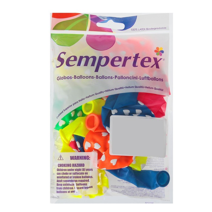 Шар латексный 12" "Сердечки", набор 12 шт, 5-сторонний, неон, цвета МИКС