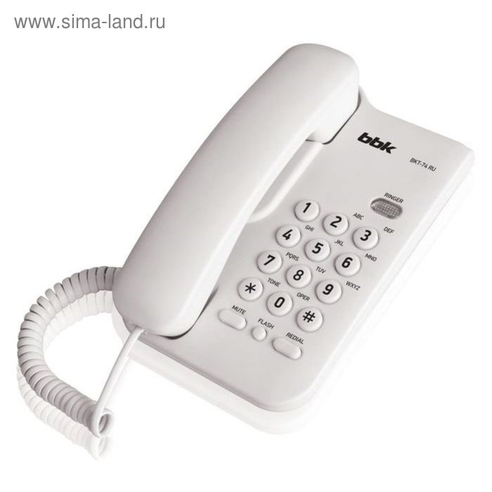 Телефон проводной BBK BKT-74 RU белый телефон bbk bkt 105 ru белый