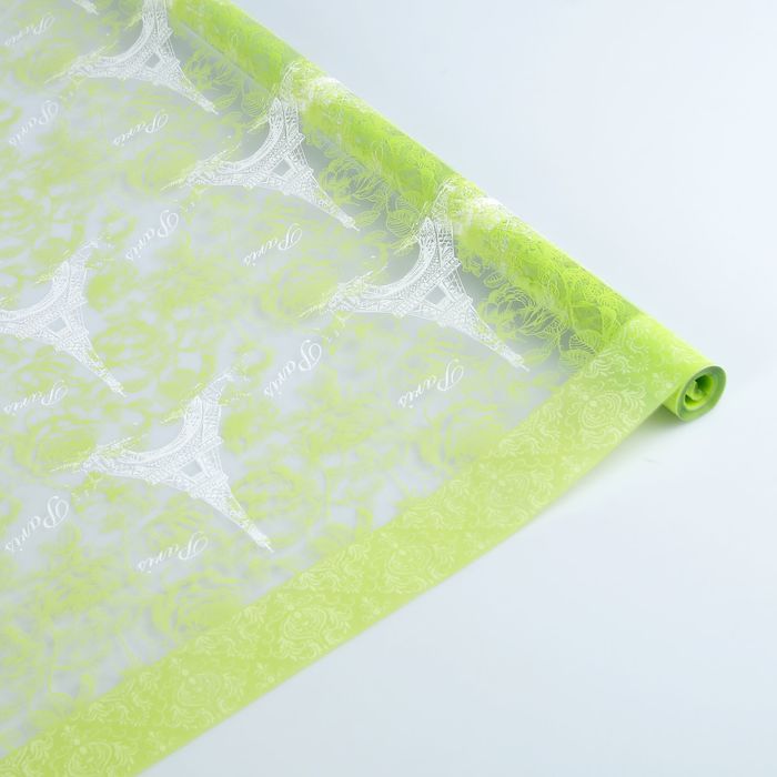Пленка для цветов и подарков "Винтажный Париж" бело-салатовый 0.7 х 7 м, 40 мкм