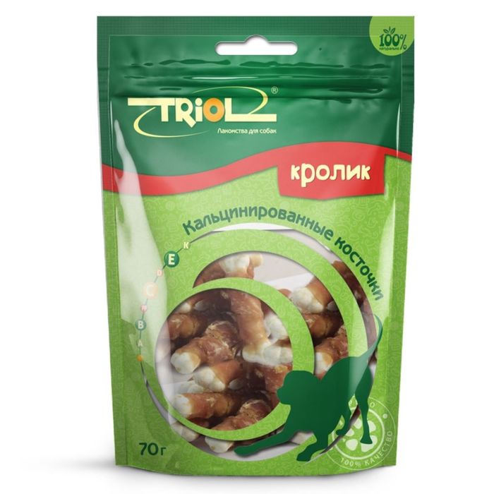 Косточки Triol для собак, кальцинированные, кролик, 70 г