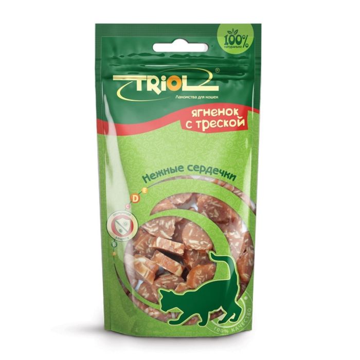 Сердечки Triol для кошек, ягненок, треска, 40 г