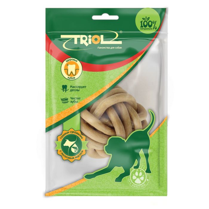 Лакомство Triol "Мяч из говяжьих сухожилий с маслом лосося, d6см, 70-80 г
