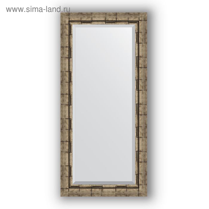 Зеркало с фацетом в багетной раме - серебряный бамбук 73 мм, 53 х 113 см, Evoform