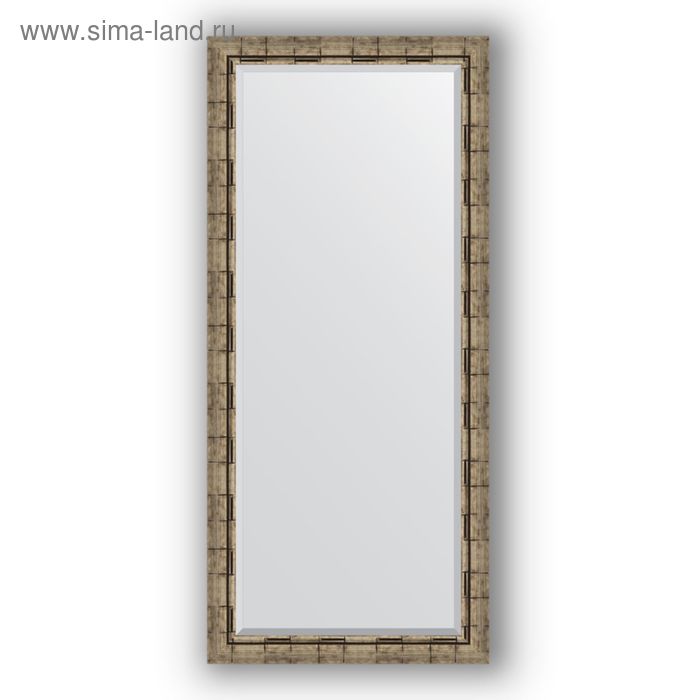 Зеркало с фацетом в багетной раме - серебряный бамбук 73 мм, 73 х 163 см, Evoform