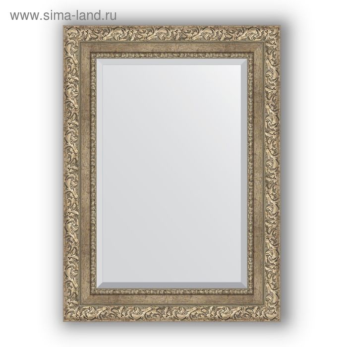 фото Зеркало с фацетом в багетной раме - виньетка античное серебро 85 мм, 55 х 75 см, evoform