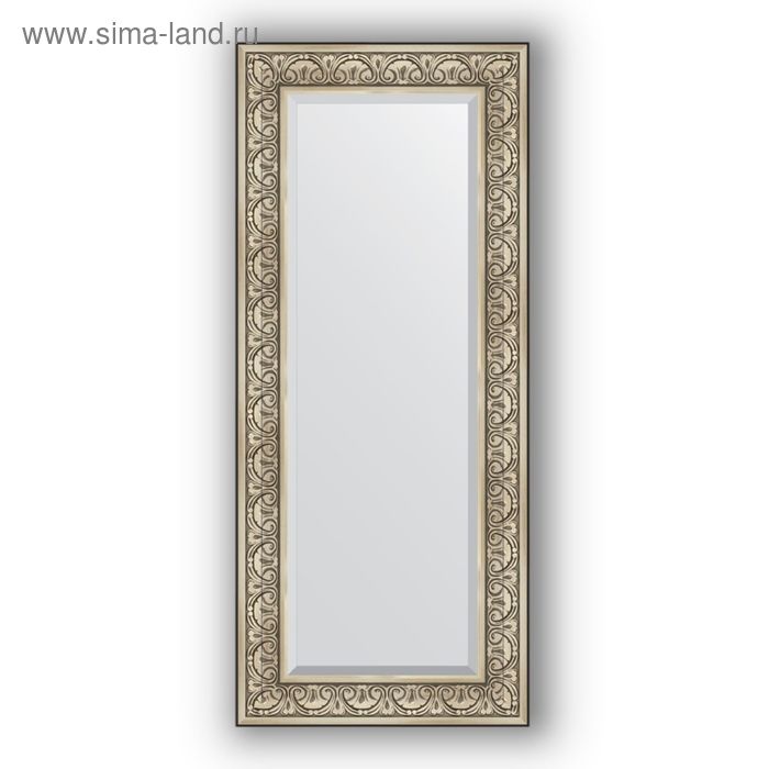 Зеркало с фацетом в багетной раме - барокко серебро 106 мм, 60 х 140 см, Evoform зеркало с фацетом в багетной раме барокко золото 106 мм 60 х 140 см evoform