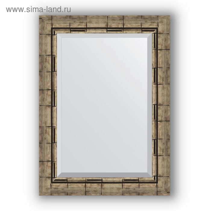 Зеркало с фацетом в багетной раме - серебряный бамбук 73 мм, 53 х 73 см, Evoform