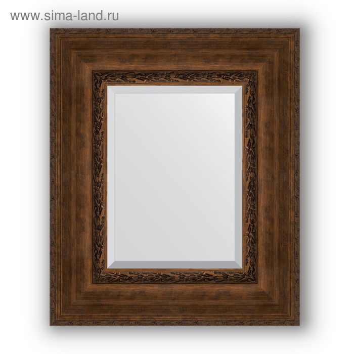 фото Зеркало с фацетом в багетной раме - состаренная бронза с орнаментом 120 мм, 52 х 62 см, evoform