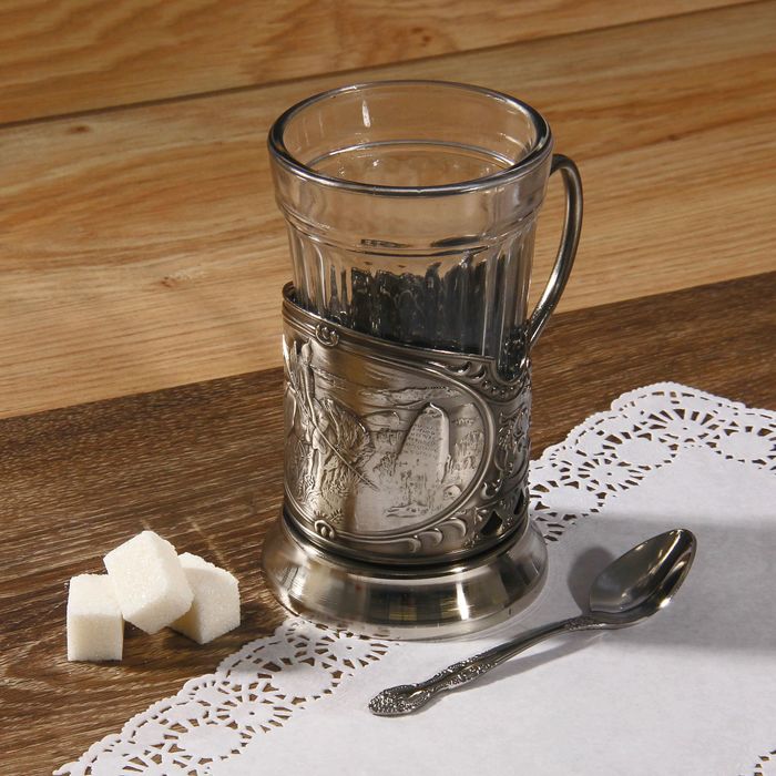 Подстаканник "Витязь на распутье", никелированный, с чернением