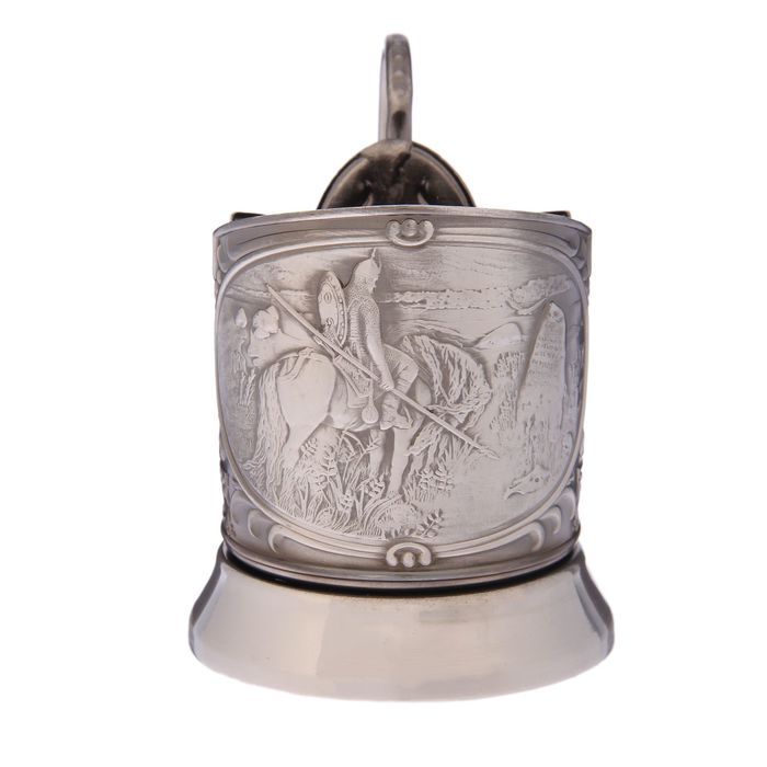 Подстаканник "Витязь на распутье", никелированный, с чернением