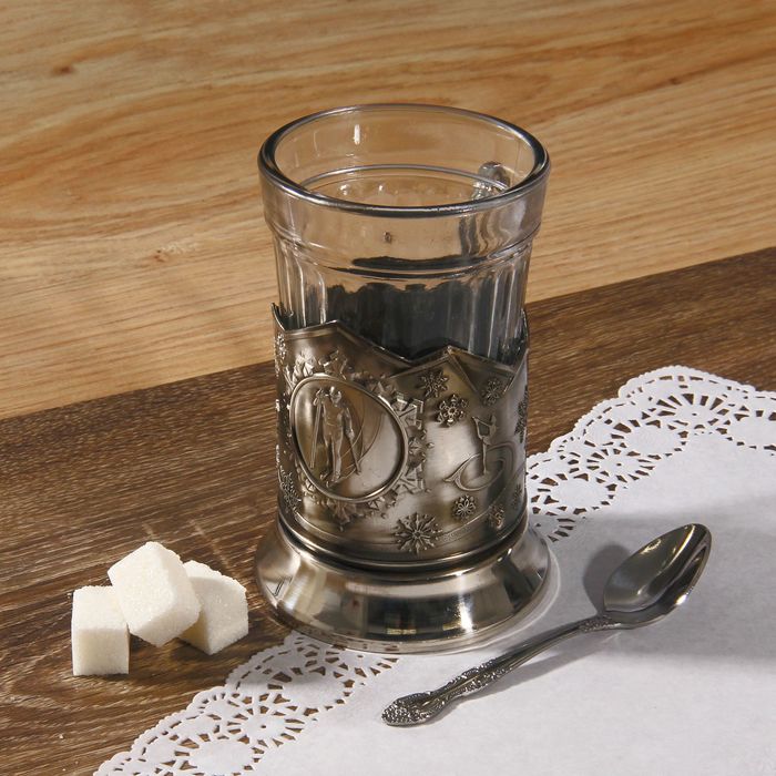 Подстаканник "Зимние виды спорта. Беговые лыжи", никелированный, с чернением