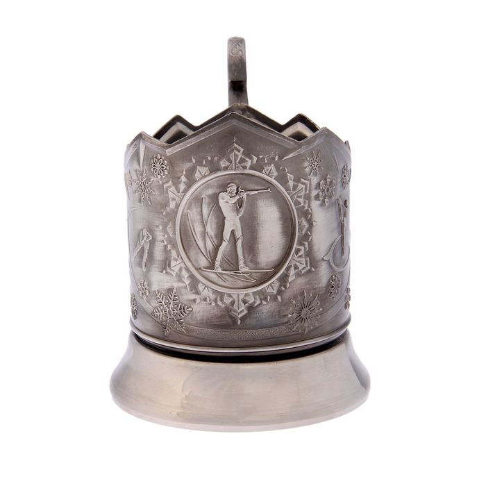 Подстаканник "Зимние виды спорта. Биатлон", никелированный, с чернением