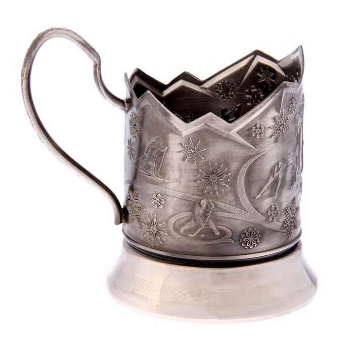 Подстаканник "Зимние виды спорта. Биатлон", никелированный, с чернением