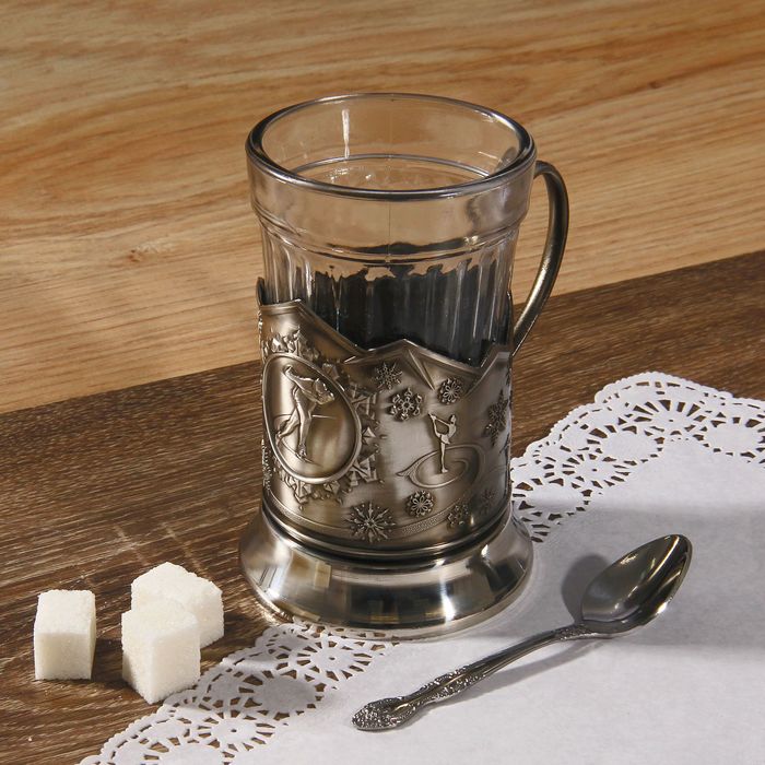 Подстаканник "Зимние виды спорта. Конькобежный спорт", никелированный, с чернением