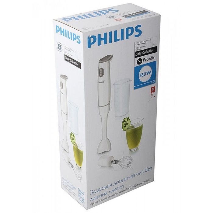 Блендер Philips HR 1601/00, 550Вт, 2 насадки, насадка-венчик,0.5 л, погружной, белый