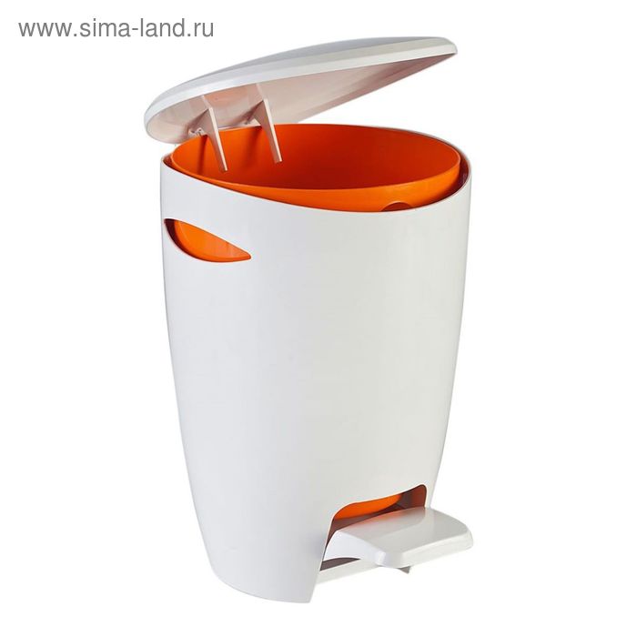 фото Ведро для мусора с крышкой и педалью 5л, цвет бело-оранжевый primanova