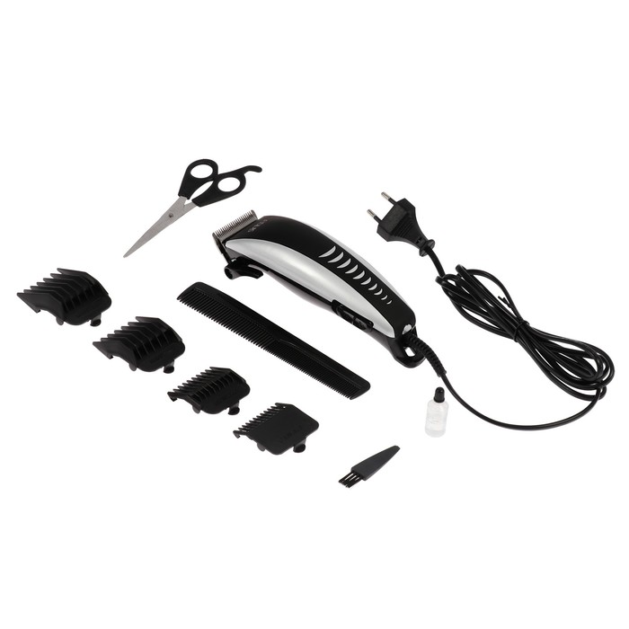 Машинка для стрижки Sinbo SHC 4358, от сети, 5.5 Вт, 4 насадки, черная