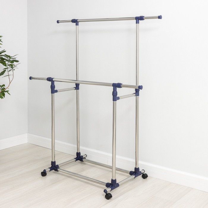 Стойка для одежды телескопическая усиленная, 2 перекладины 80(145)х51х90(160) см