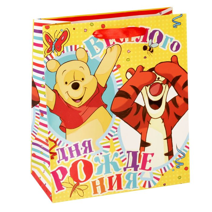 Пакет ламинированный вертикальный "Веселого Дня Рождения! ", Медвежонок Винни и его друзья, 23 х 27 х 11.5 см