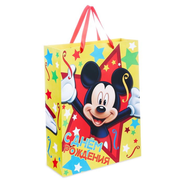 Пакет ламинированный вертикальный "С Днем Рождения" , Микки Маус ,31 х 40 х 11 см