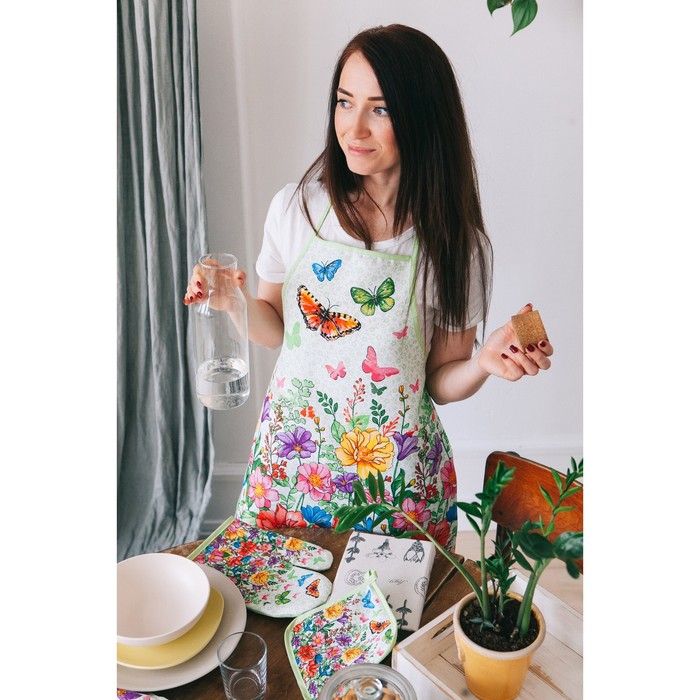 Набор "Доляна" Луговые цветы (вид 2): фартук 60х70 см, прихватка 17х17 см, рогожка 162 г/м2