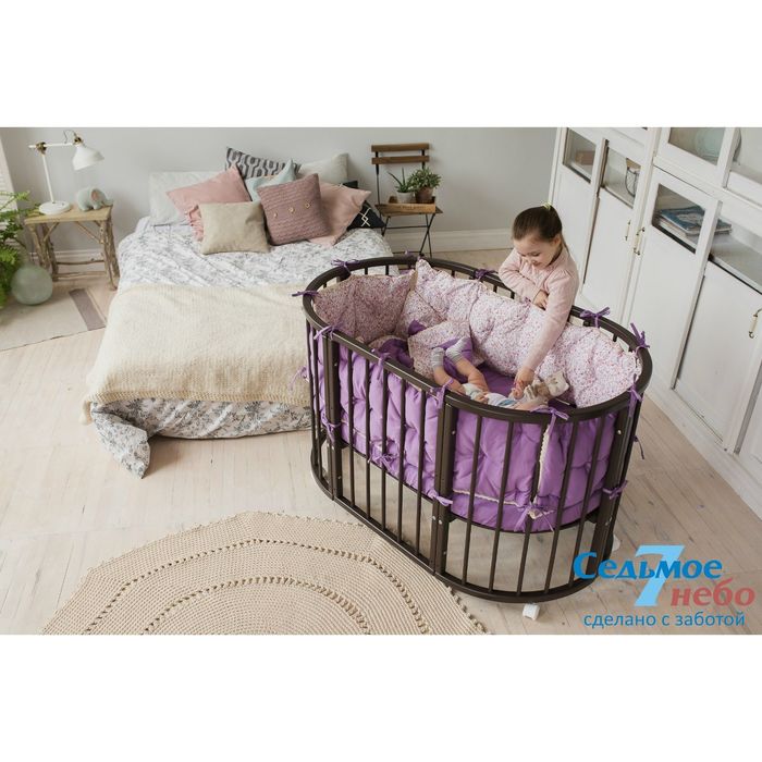 Кроватка-трансформер 6 в 1 MerryHappy круглая/овальная, матовая, цвет венге