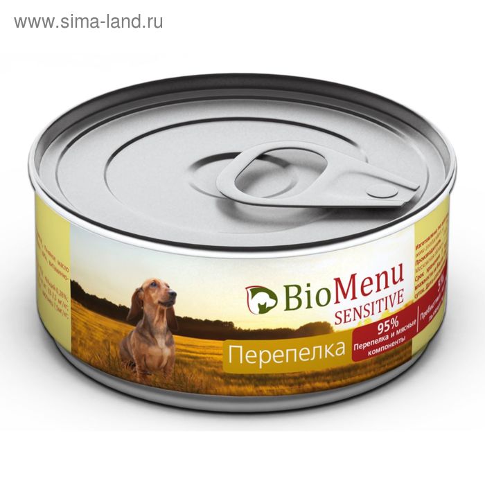 Консервы BioMenu SENSITIVE для собак Перепелка 95%-мясо , 100гр консервы biomenu adult для собак цыпленок с ананасами 95% мясо 100гр