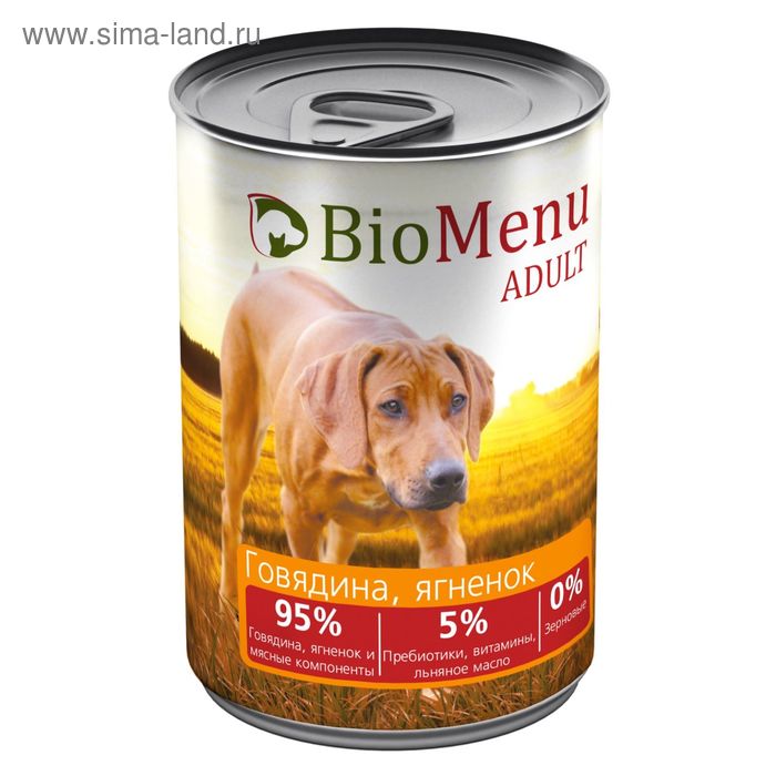 Консервы BioMenu ADULT для собак говядина/ягненок 95%-мясо , 410гр консервы biomenu adult для кошек мясной паштет с языком 95% мясо 100 г