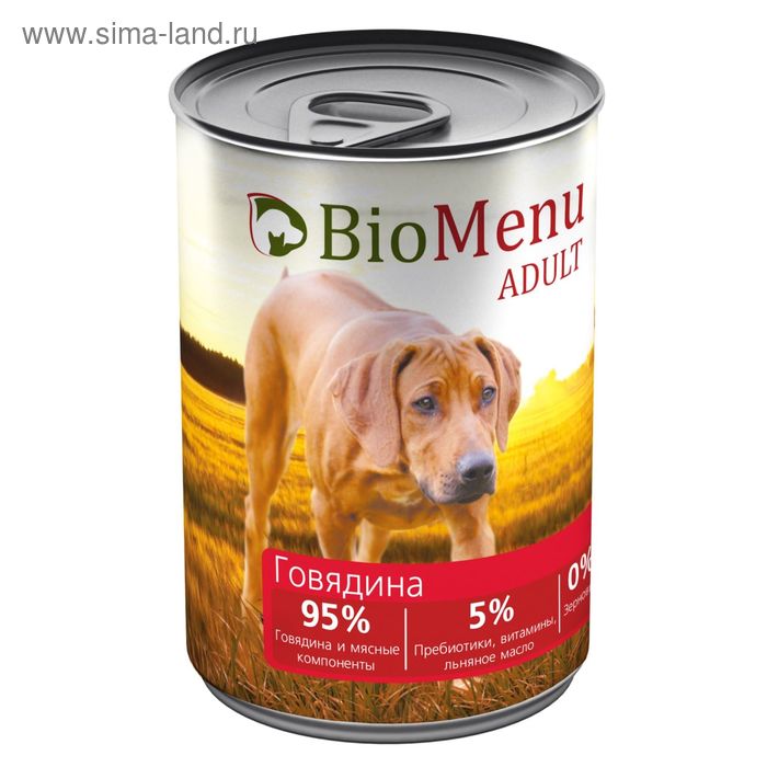 Консервы BioMenu ADULT для собак говядина 95%-мясо , 410гр консервы biomenu adult для кошек мясной паштет с индейкой 95% мясо 100 г