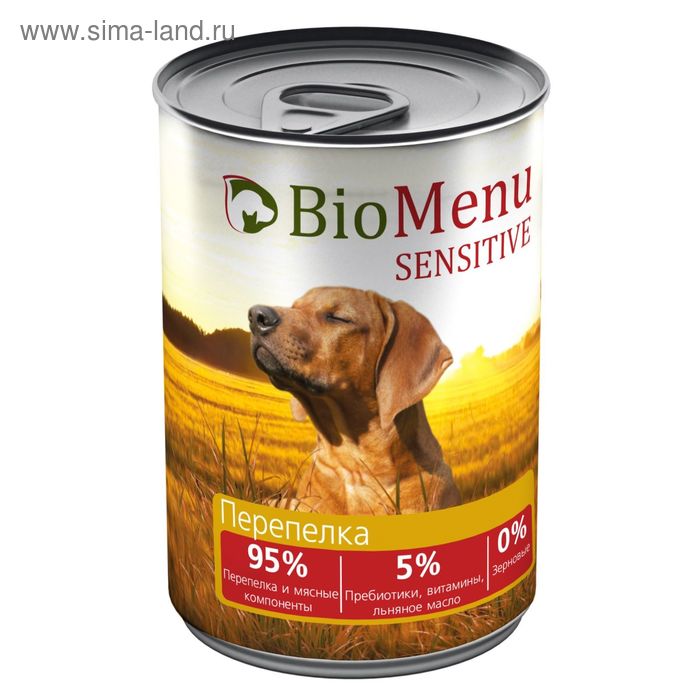 

Консервы BioMenu SENSITIVE для собак Перепелка 95%-мясо , 410гр