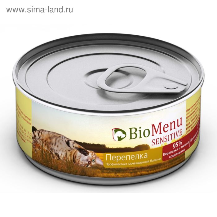 Консервы BioMenu SENSITIVE для кошек, мясной паштет с перепелкой 95%-мясо, 100 г. biomenu biomenu гипоаллергенный паштет для кошек с перепелкой 100 г