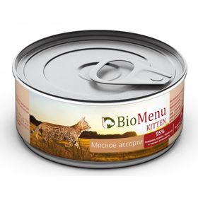 Влажный корм BioMenu KITTEN для котят, паштет мясное ассорти 95%-мясо, 100 г