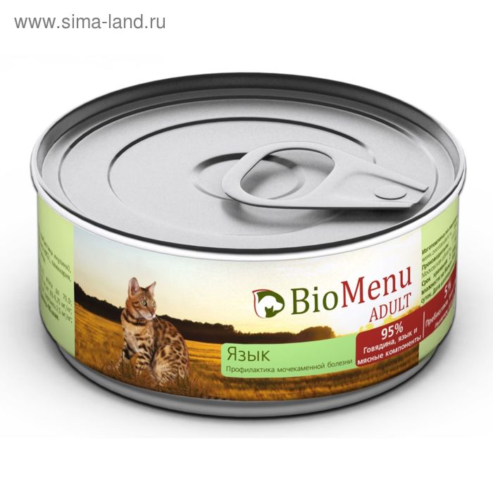 Консервы BioMenu ADULT для кошек, мясной паштет с языком 95%-мясо, 100 г. консервы biomenu adult для кошек мясной паштет с индейкой 95% мясо 100 г