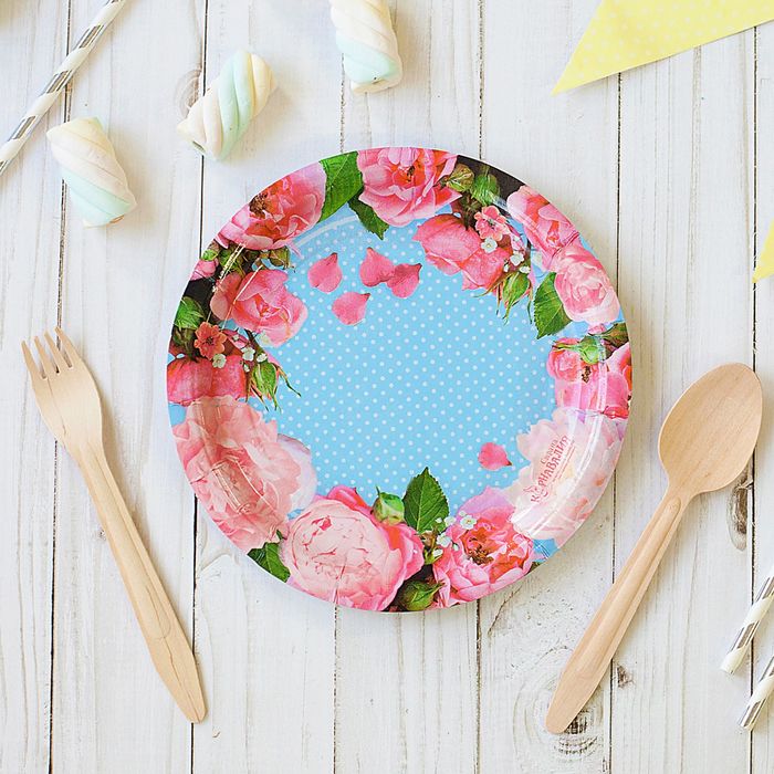 Тарелка бумажная "Розы", набор 6 шт., 18 см